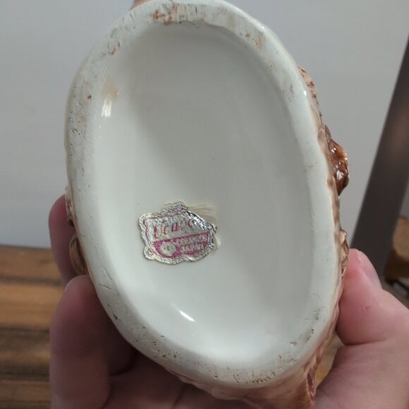 Vintage Ucagco Ceramics Bird on Tree Trunk Basket Figurine 5" - Picture 5 of 5